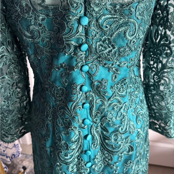 Mother Of The Bride Knee Length Chiffon Lace Formal Dress Teal Green SZ 12 NWOT - Picture 9 of 14